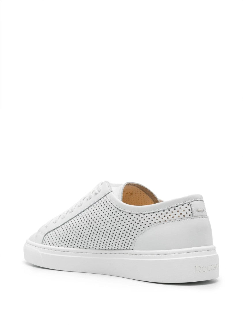 Doucal's Beige Low-Top Leather Sneakers With Perforated Side Panels