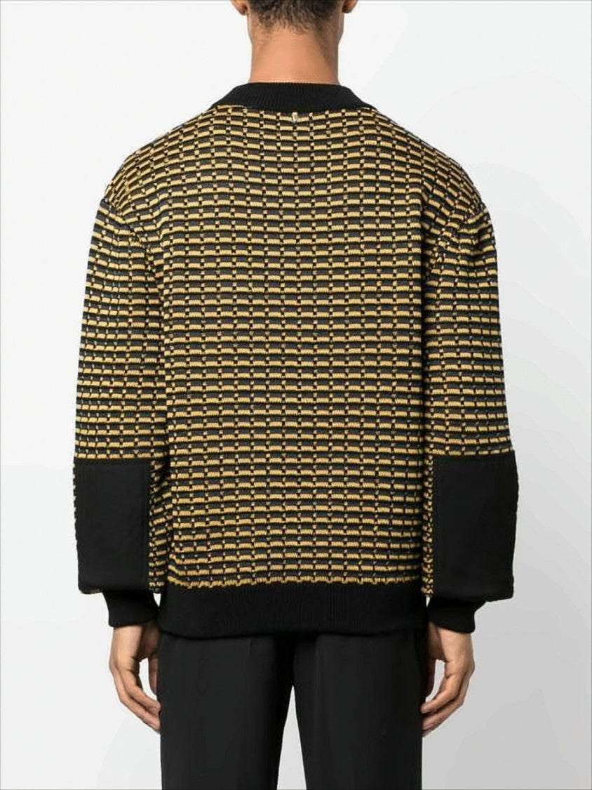 Oamc Textured Knit Sweater With Geometric Grid Effect