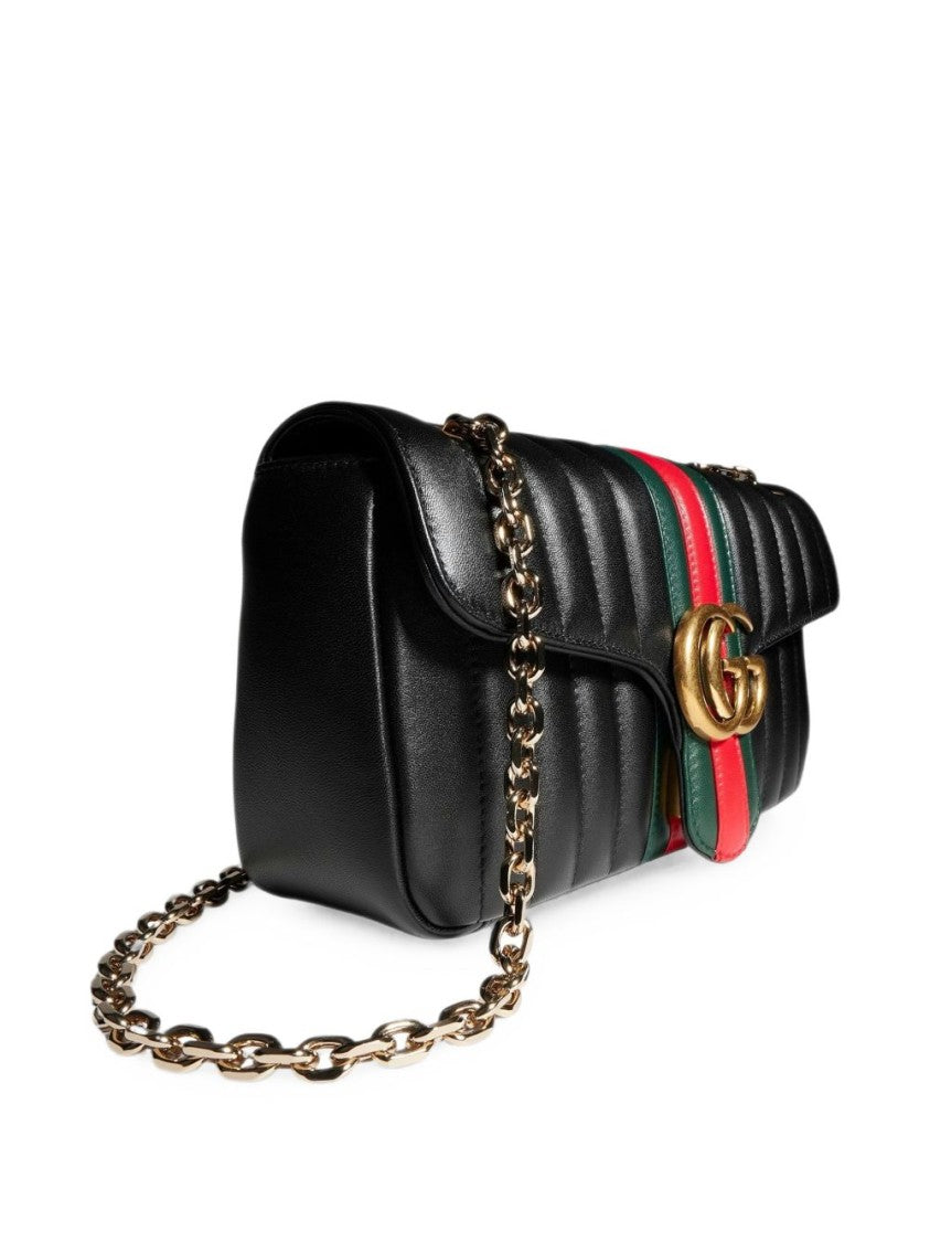 Gucci Black Quilted Lambskin Gold Logo Shoulder Bag