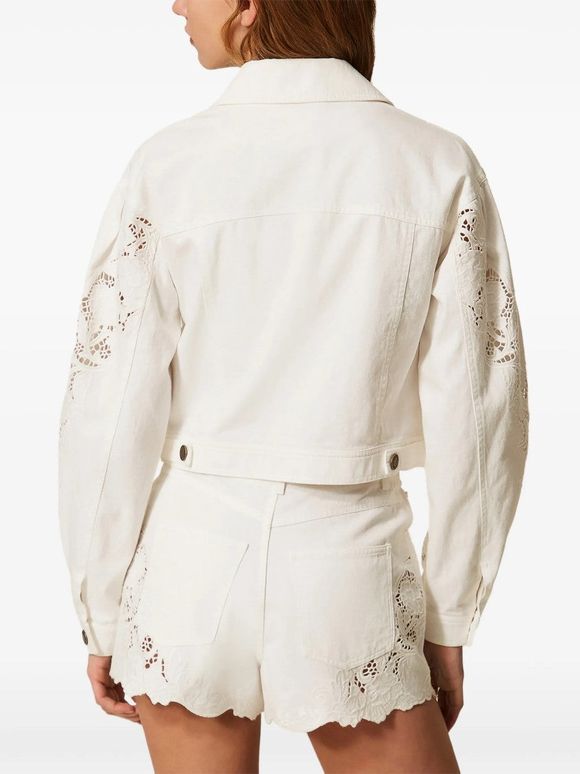 Twin-Set Twinset Cropped Classic Collar Denim Jacket