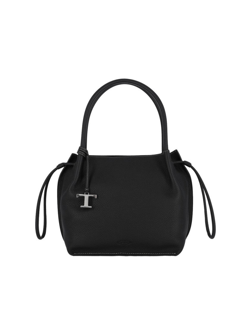 Tod's Structured Black Pebbled Leather Bucket Bag