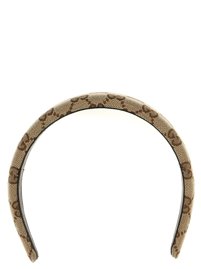Gucci Padded Beige Gg Pattern Headband With Leather Lining
