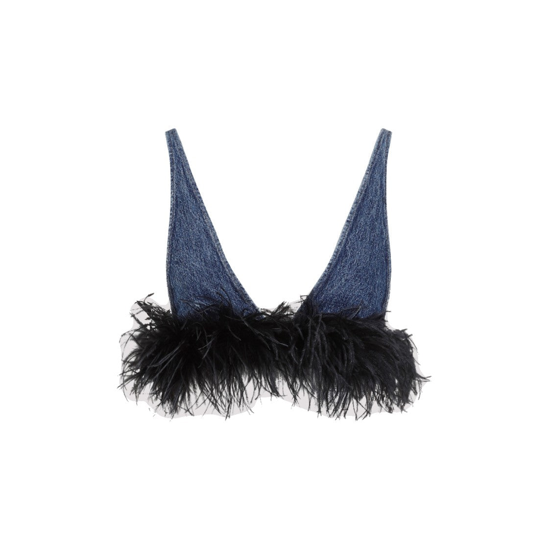 Miu Miu Blue And Black Cotton Top With Feathers