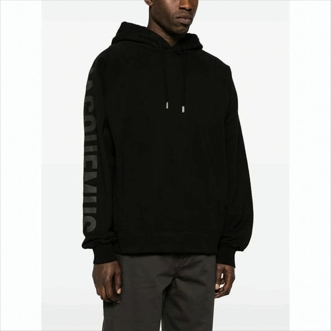 Jacquemus Relaxed Fit Black Cotton Hoodie With Tonal Logo