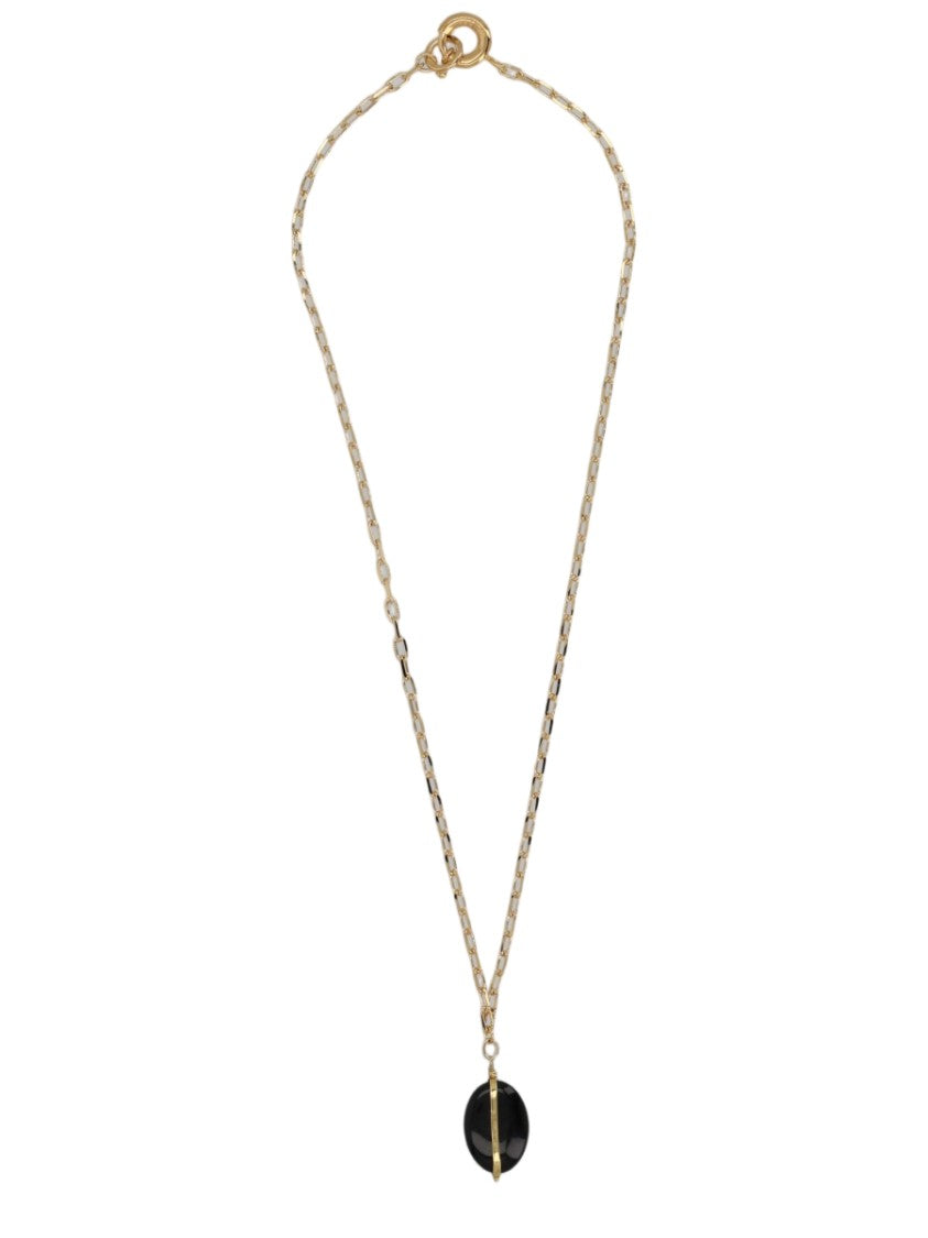 Isabel Marant Round Stone Pendant Brass Necklace