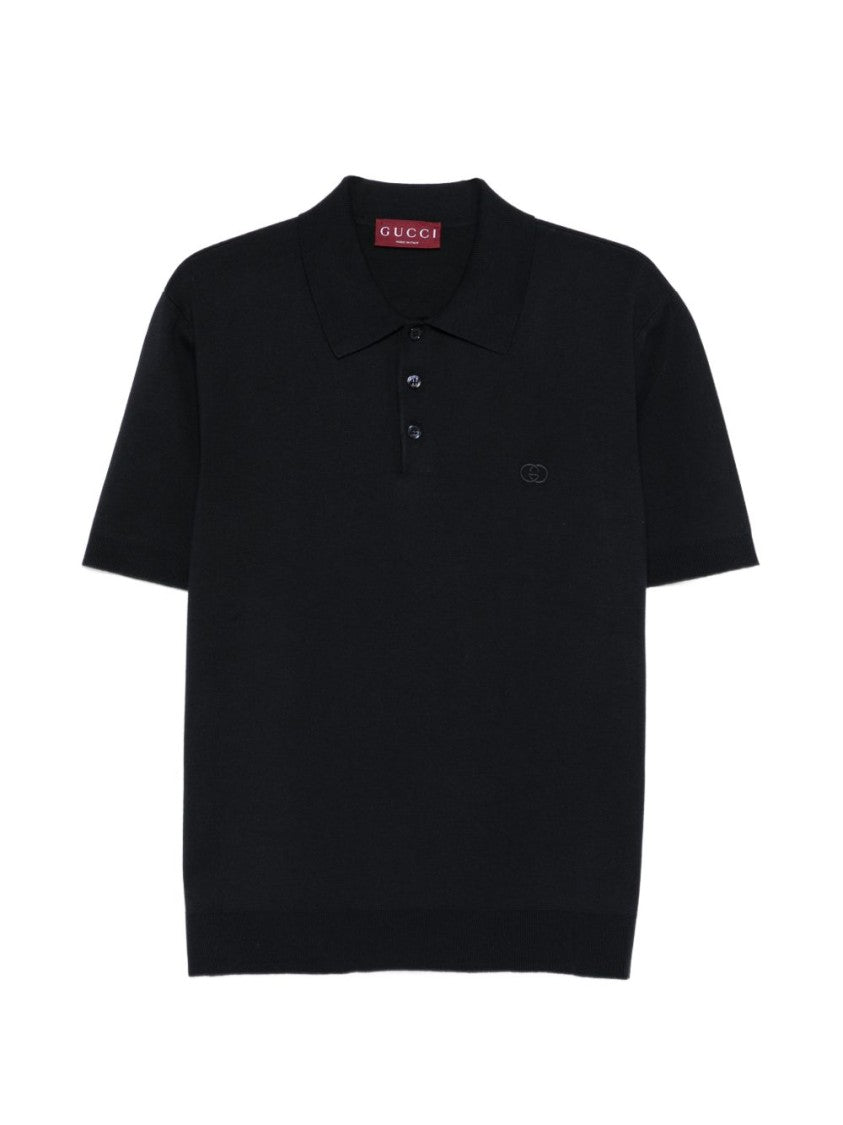 Gucci Dark Blue Silk-Cotton Interlocking G Polo Shirt