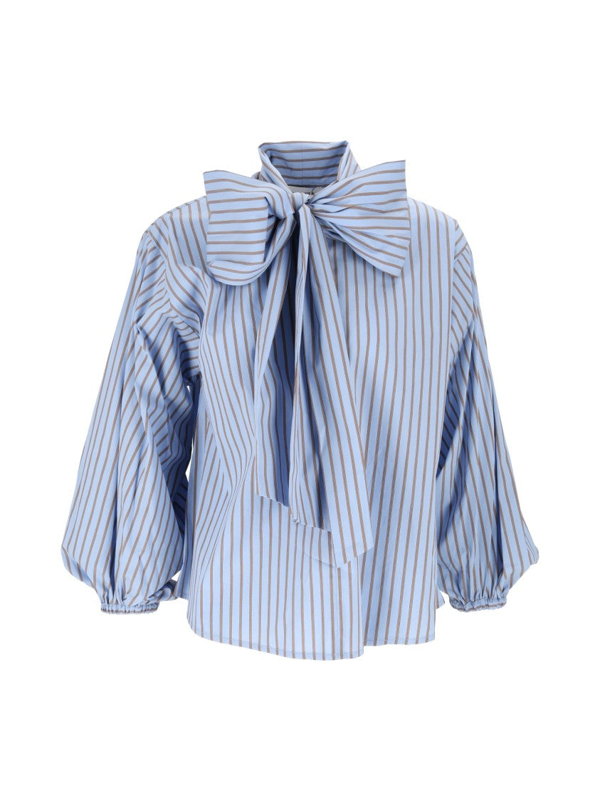 Shirt A Porter Puffed-Sleeve Striped Bow Poplin Blouse