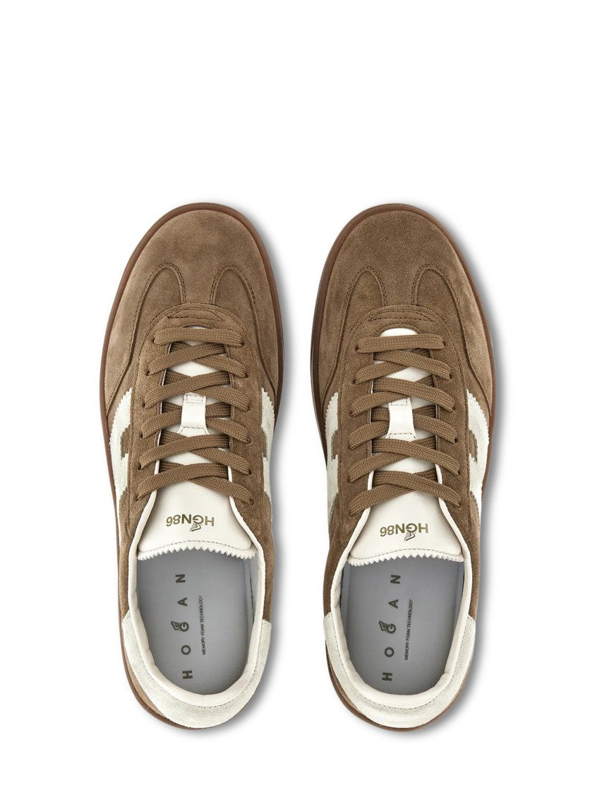 Hogan Beige Suede Sneakers With Logo Stripe