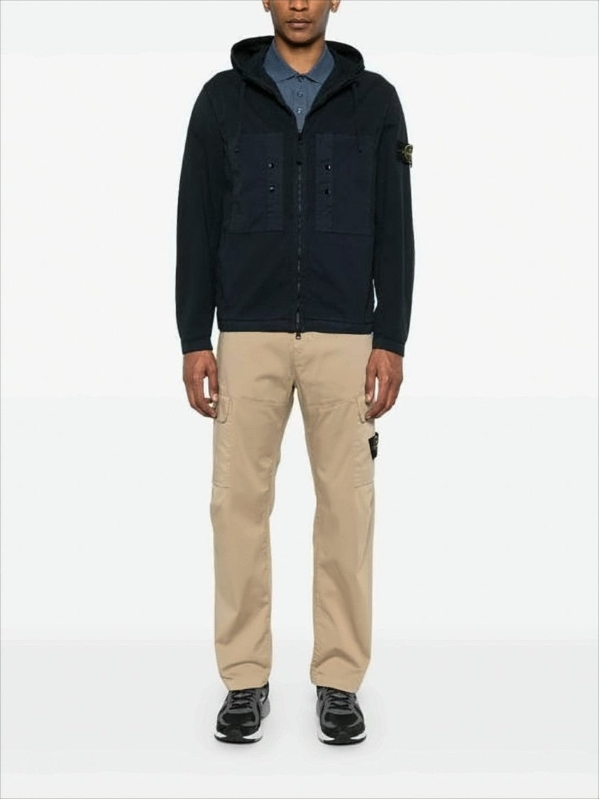 Stone Island Minimalist Black Hooded Jacket With Dual Chest Pockets