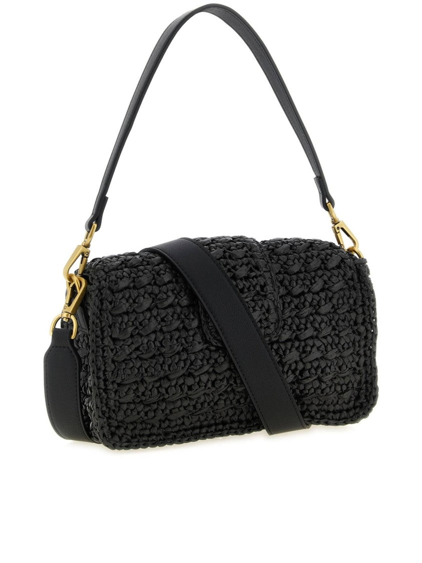 Twin-Set Black Rectangular Textured Shoulder Bag