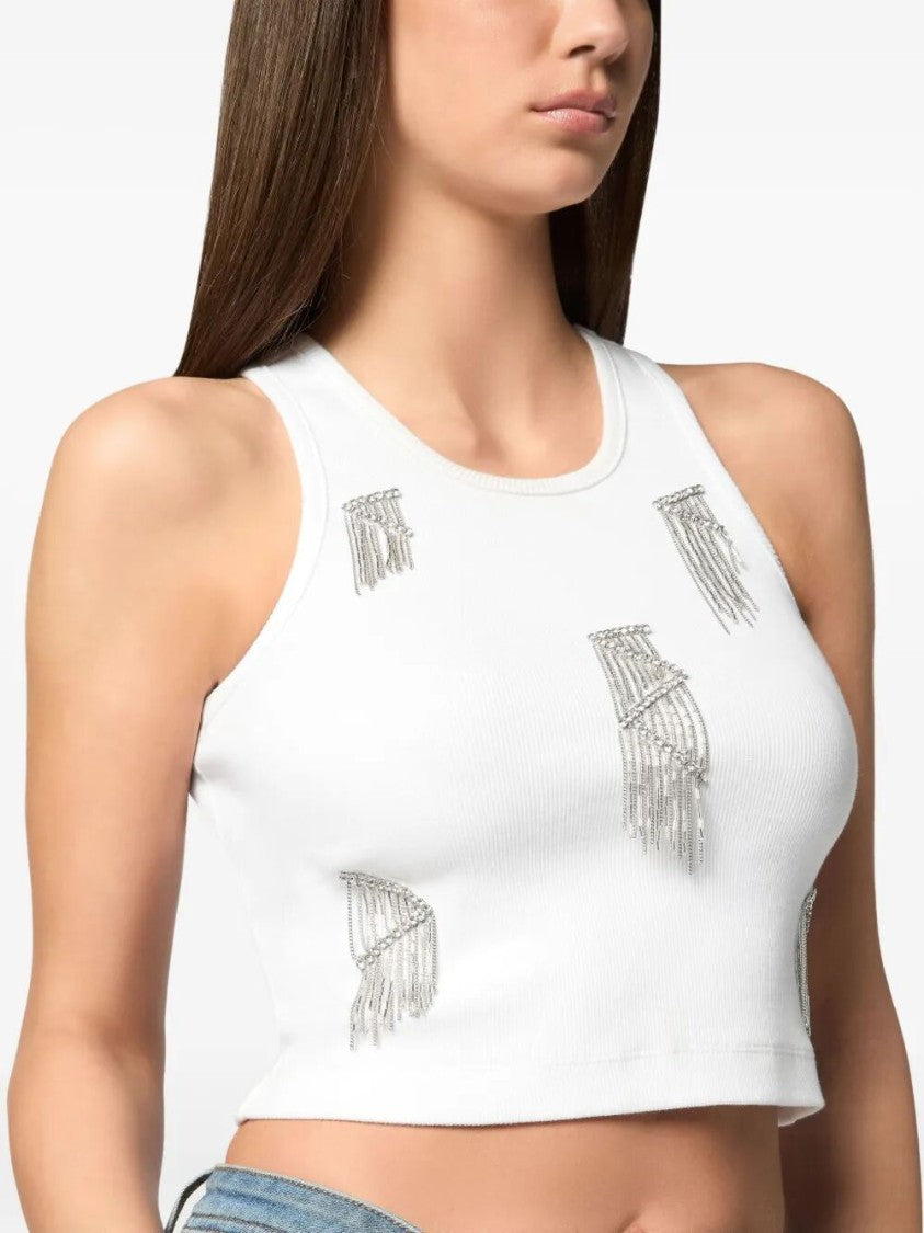 Philipp Plein Cropped Tank Top With Intricate Fringe Detailing