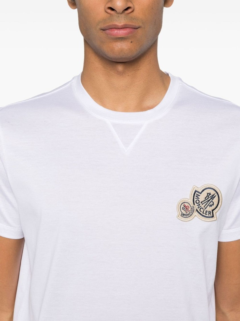 Moncler White Embroidered Patch Short-Sleeve T-Shirt