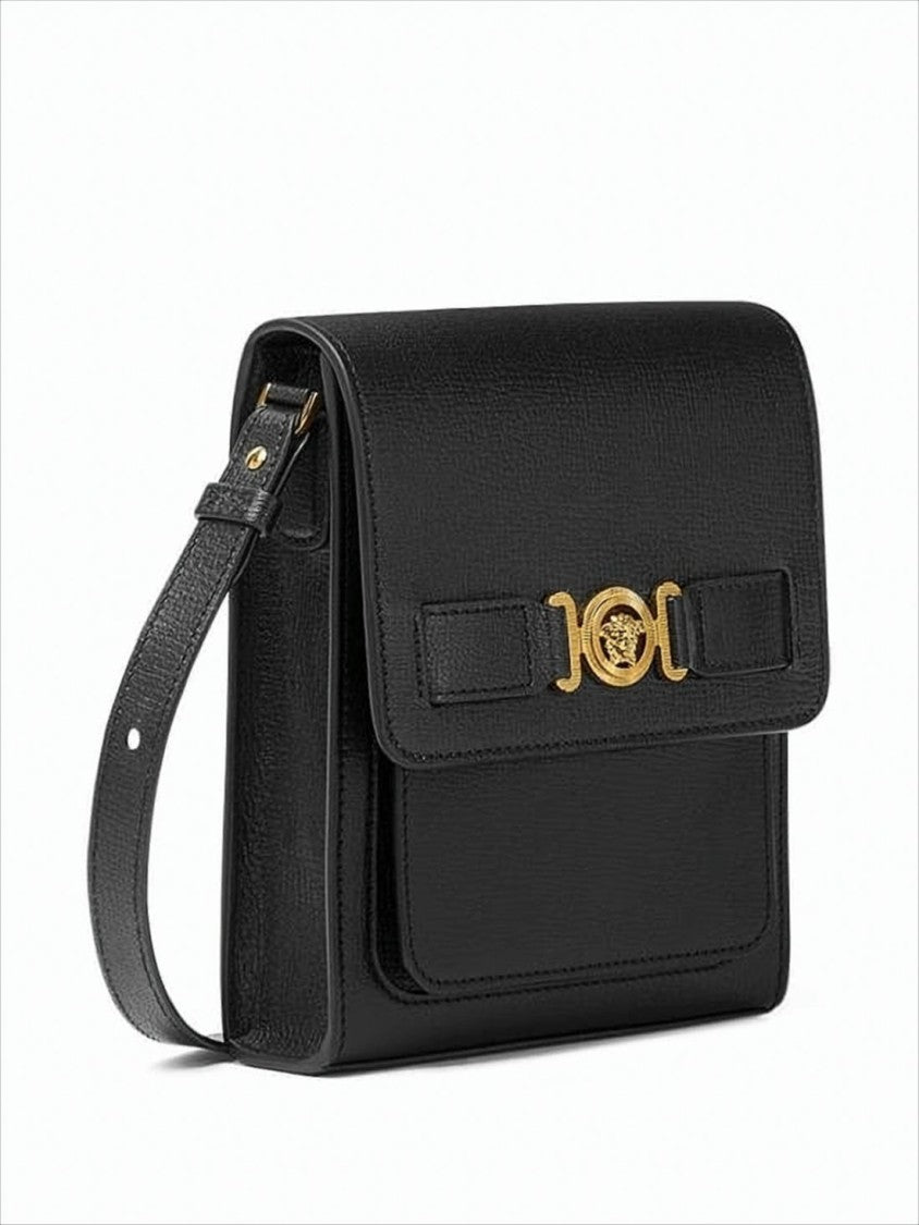 Versace Structured Textured Leather Crossbody Bag