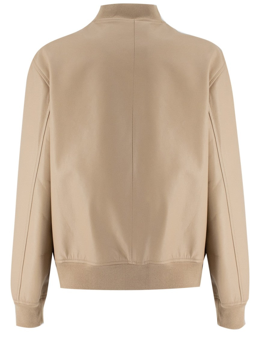 Kiton Modern Leather Bomber Jacket With Ribbed Details