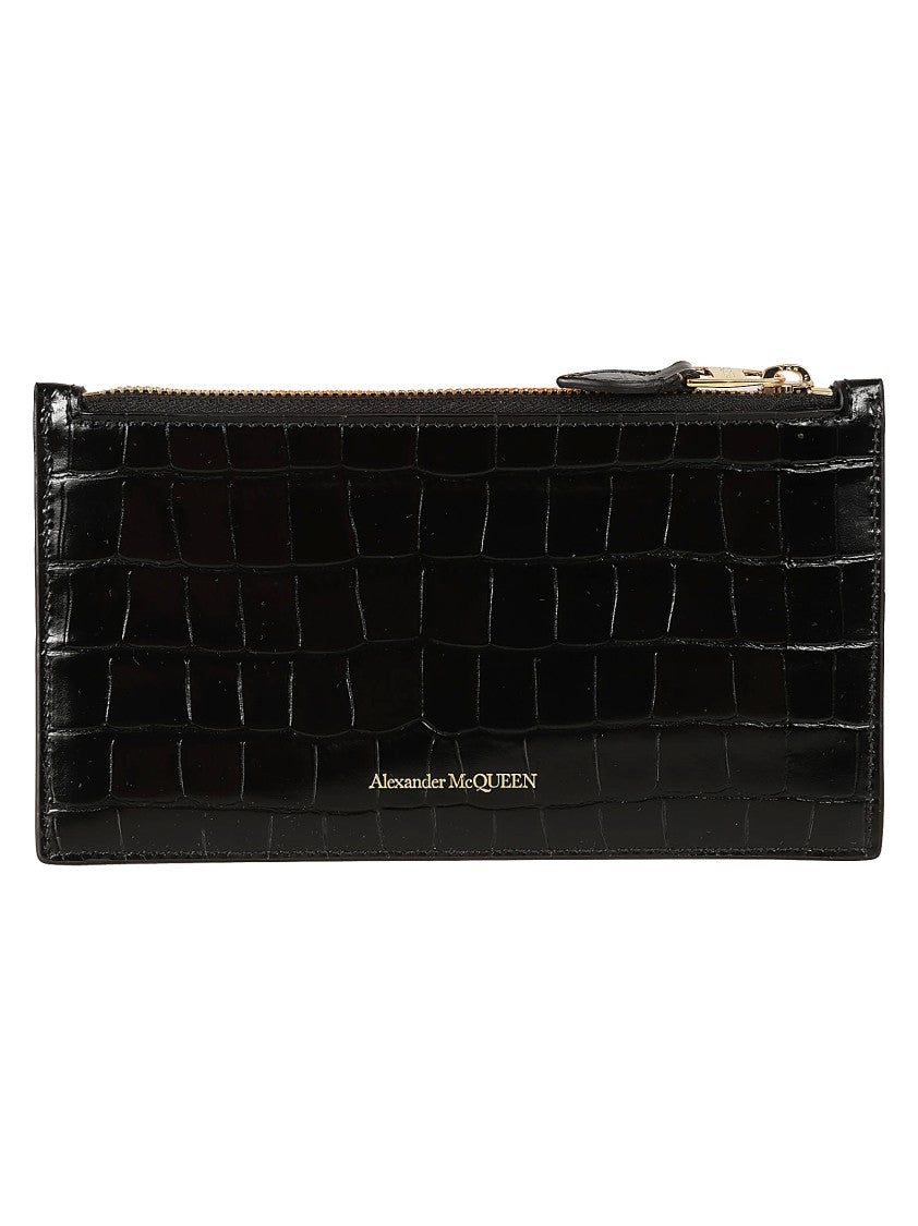 Alexander Mcqueen Crocodile-Embossed Calf Leather Wallet With Zippered Closure