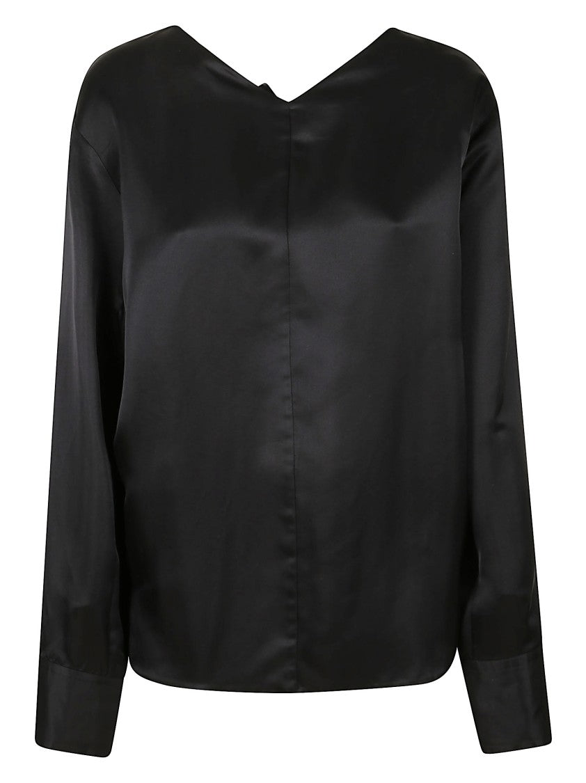 Khaite Satin V-Neck Top With Open Back And Tie Closure