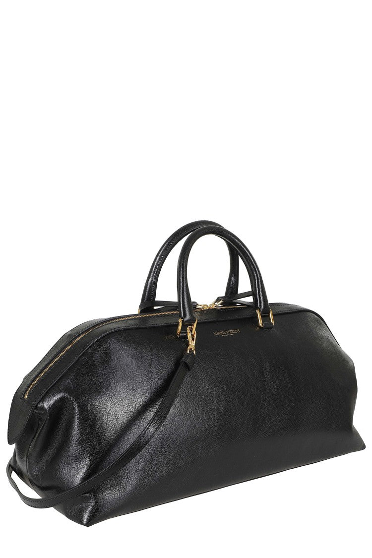 Alberta Ferretti Black Double Zip Embossed Logo Leather Tote Bag
