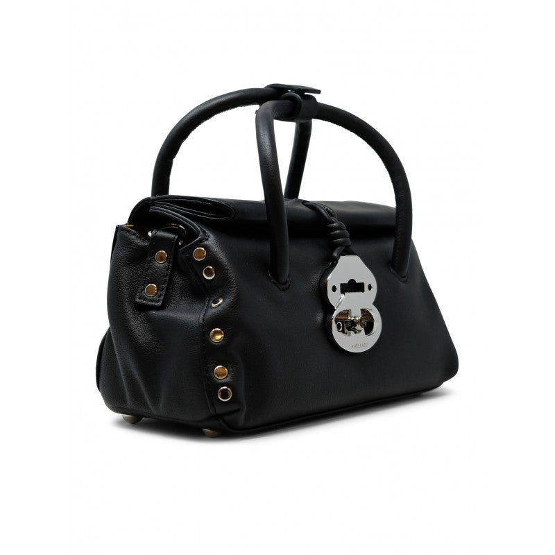 Zanellato Structured Black Lavagna Leather Dotta Saeta Baby Handbag