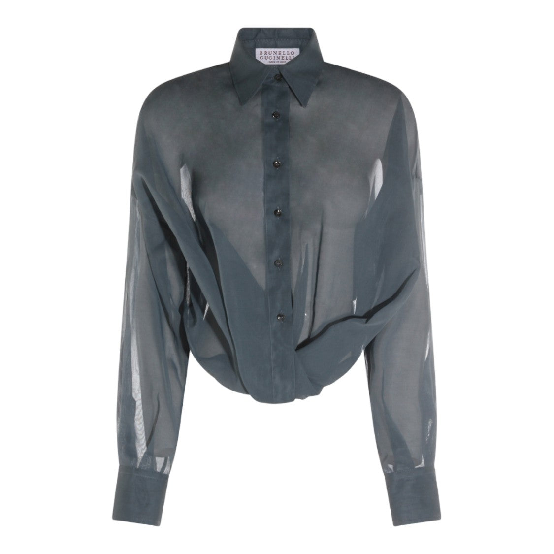 Brunello Cucinelli Sheer Translucent Grey Shirt With Classic Collar