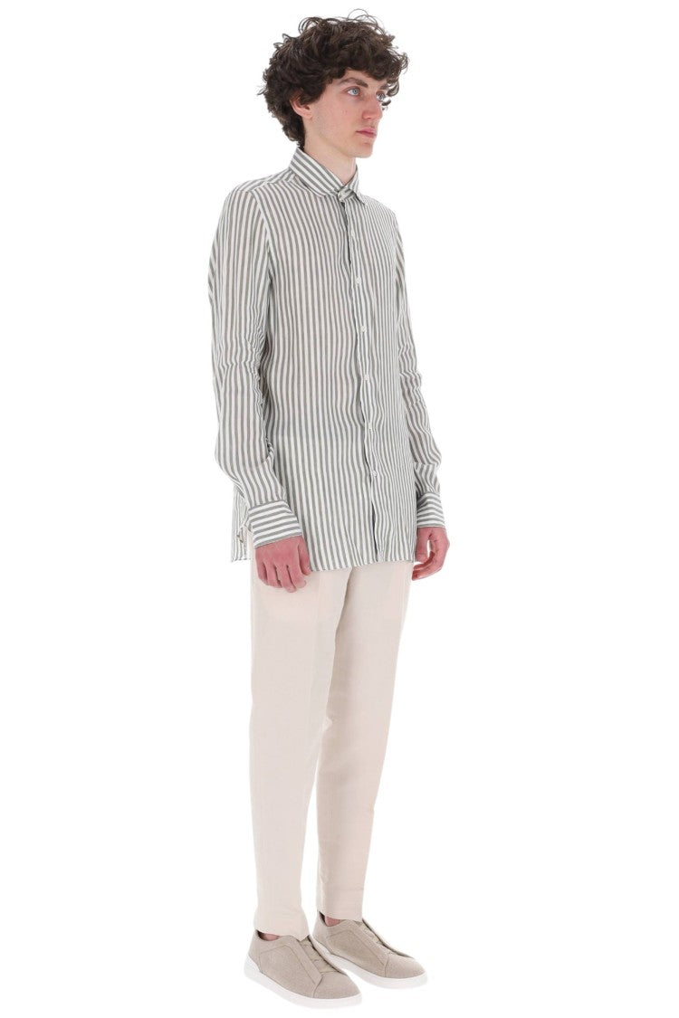 Finamore Gaeta Striped Linen-Lyocell Casual Shirt