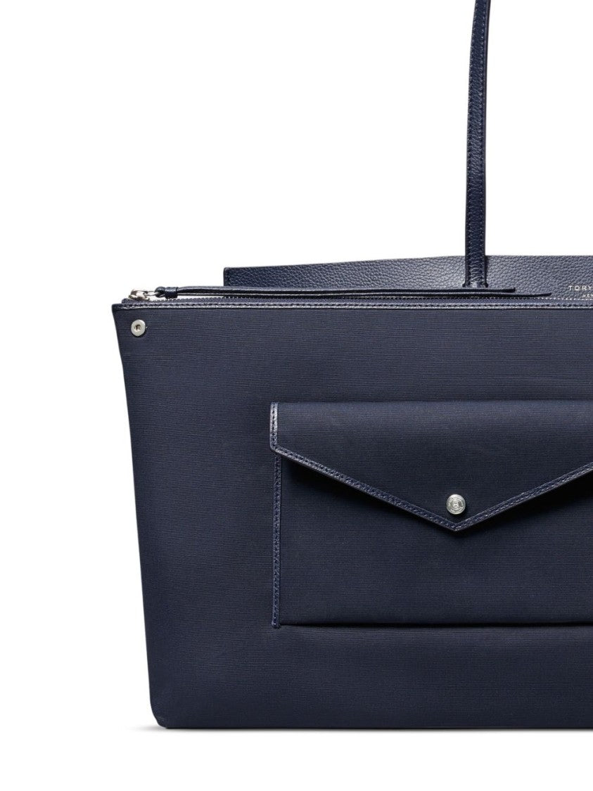 Tory Burch Structured Blue Cow Leather Tote Bag