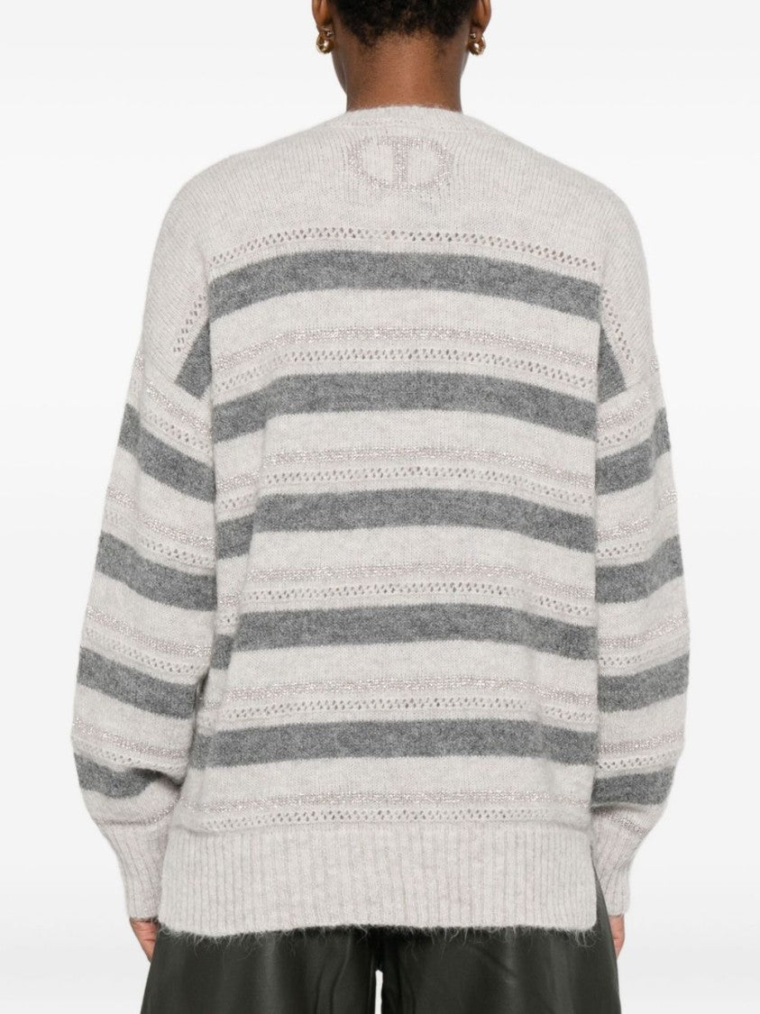 Twin-Set Horizontal Stripe Knit Sweater With V-Neckline