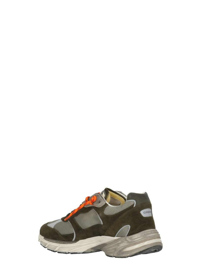 Crime London Green Fugitive 9094 Leather Mesh Used-Effect Sneakers