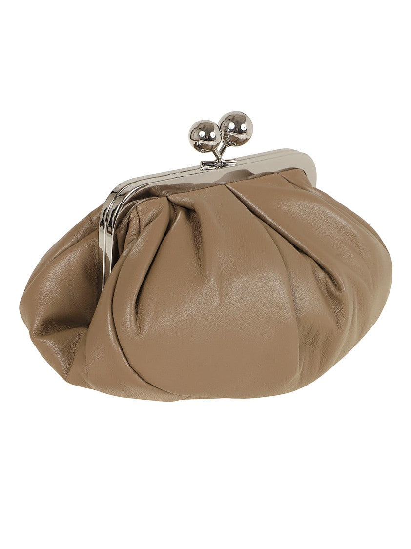 Max Mara Soft Nappa Leather Gathered Clutch Bag With Butterfly Detailing