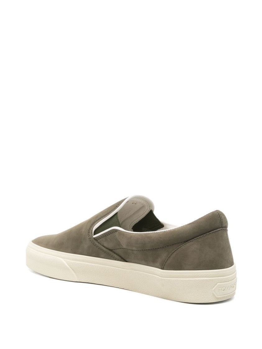 Tom Ford Olive Calf Suede Slip-On Sneakers
