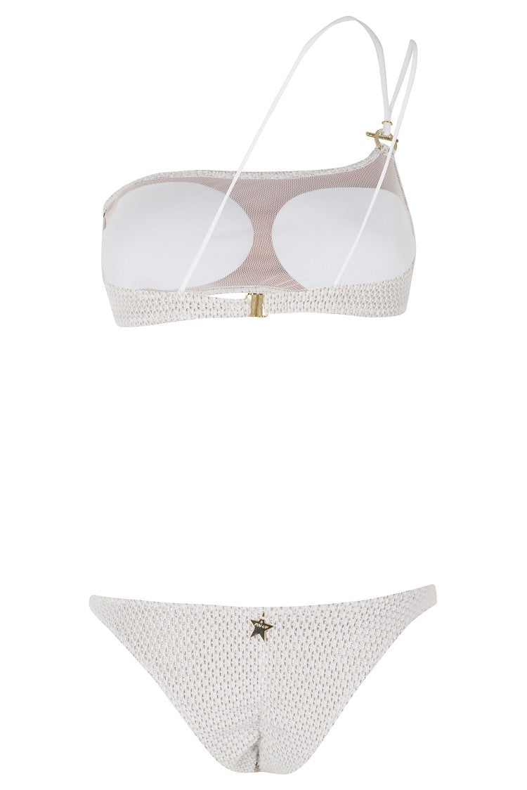 Pin-Up White Laminated Crochet Brazilian Polyamide Bikini