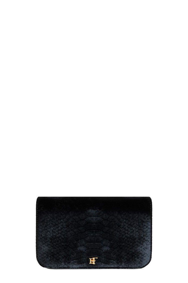 Elisabetta Franchi Black Embossed Flap Viscose-Blend Shoulder Bag