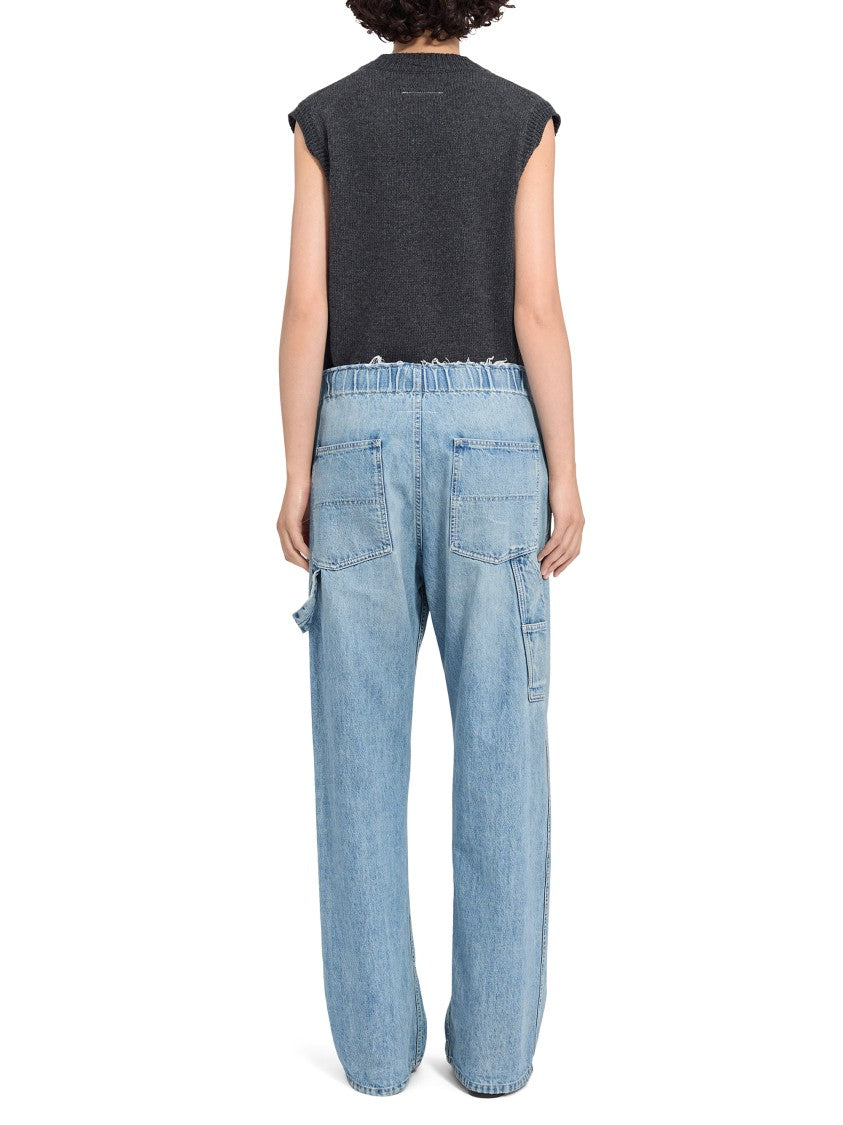 Mm6 By Maison Margiela Relaxed Wide-Leg Trousers In Light Blue Denim