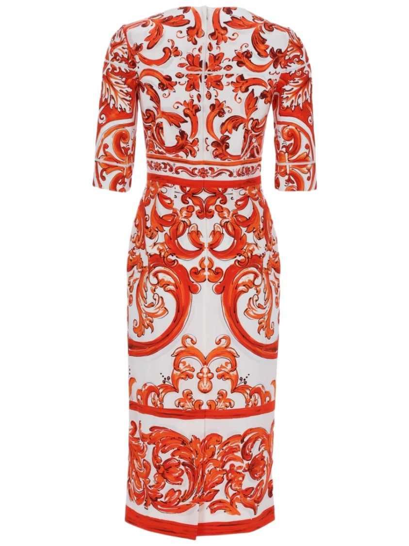 Dolce & Gabbana Baroque-Inspired Charmeuse Midi Dress With Short Sleeves