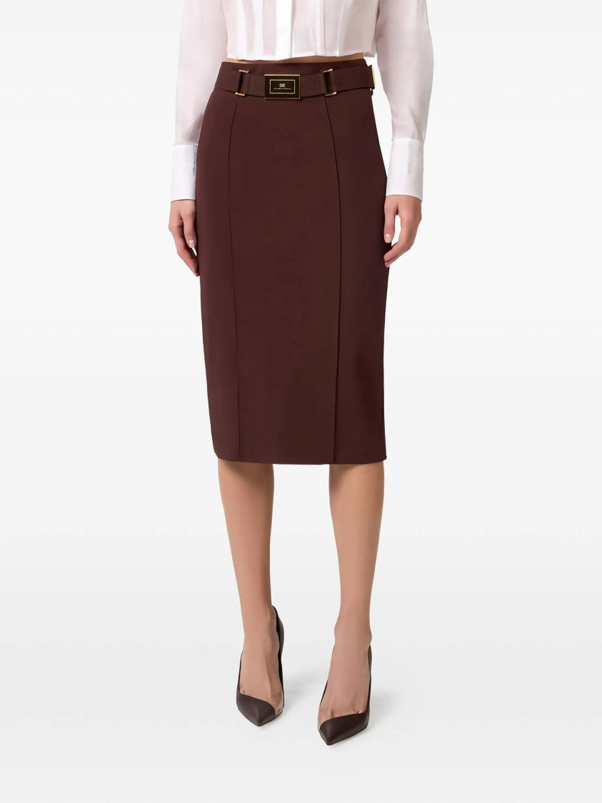 Elisabetta Franchi Pencil Skirt With Gold Buckle And Seam Detailing