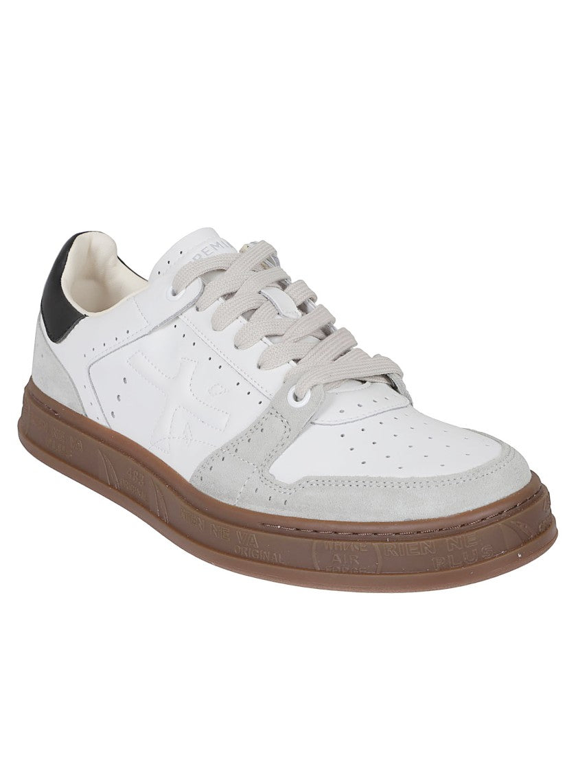 Premiata Perforated Leather Low-Top Sneakers With Suede Inserts