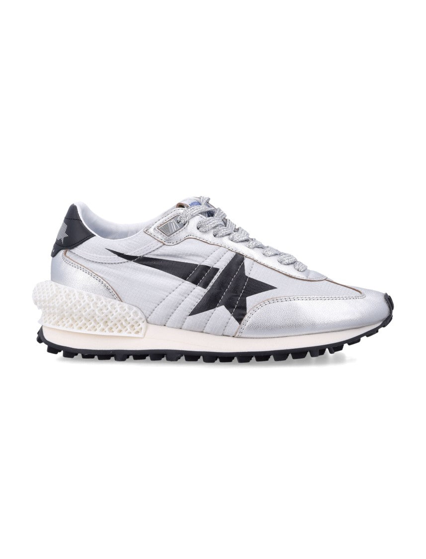 Golden Goose Futuristic Metallic Silver Sneakers With Black Accents
