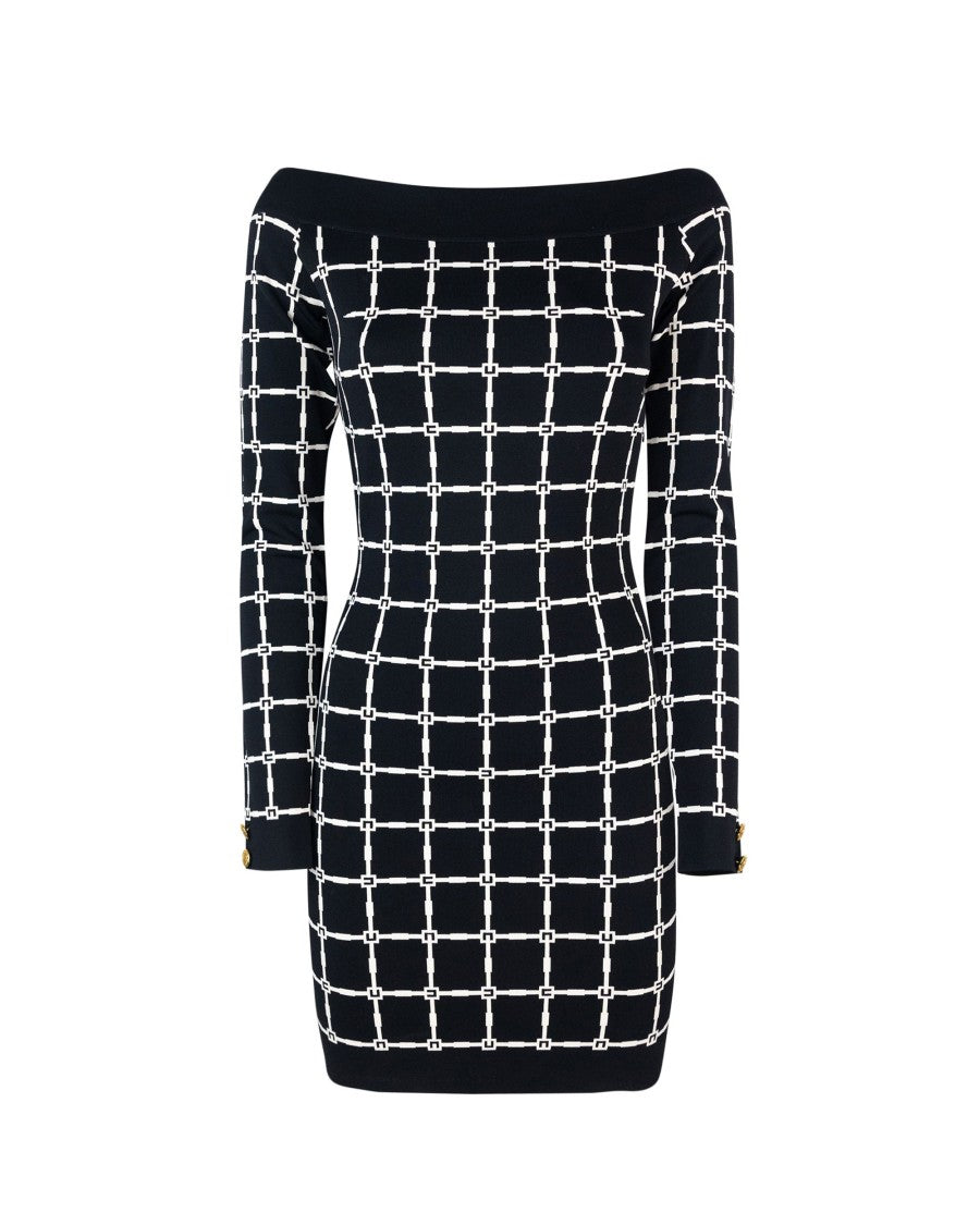 Elisabetta Franchi Jacquard Logo Dress With Boat Neck