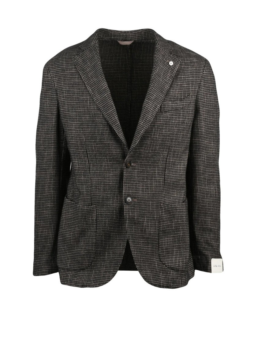 L.B.M. 1911 Textured Checkered Tailored Blazer With Notch Lapel