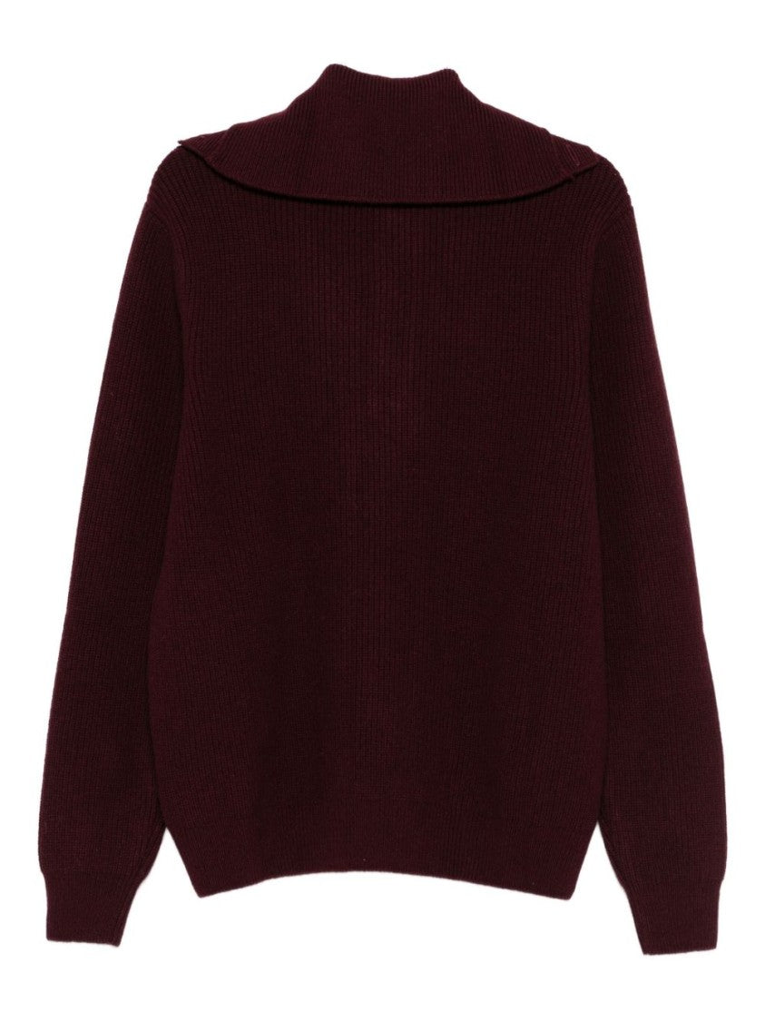 Amaranto Burgundy Ribbed High Collar Sweater