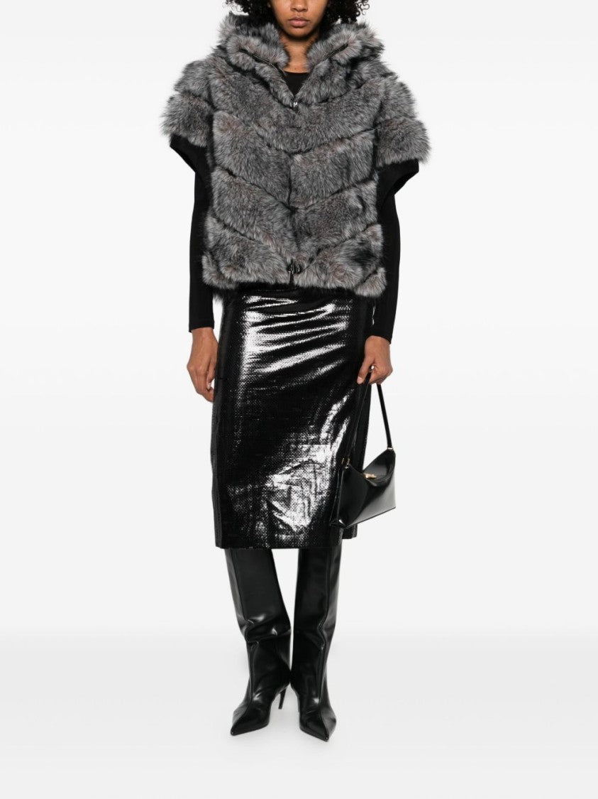 Betta Corradi Chevron Patterned Plush Faux Fur Coat