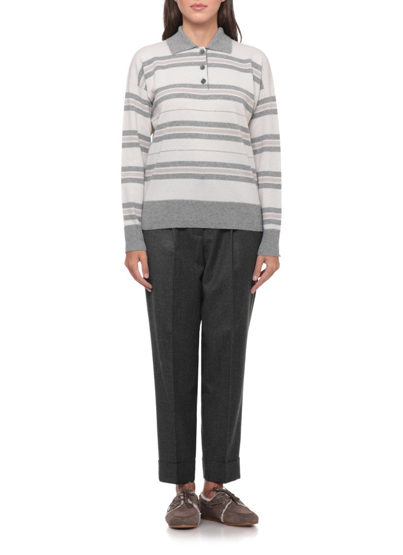 Peserico Color-Contrast Striped Knitwear Sweater With Lurex Detail