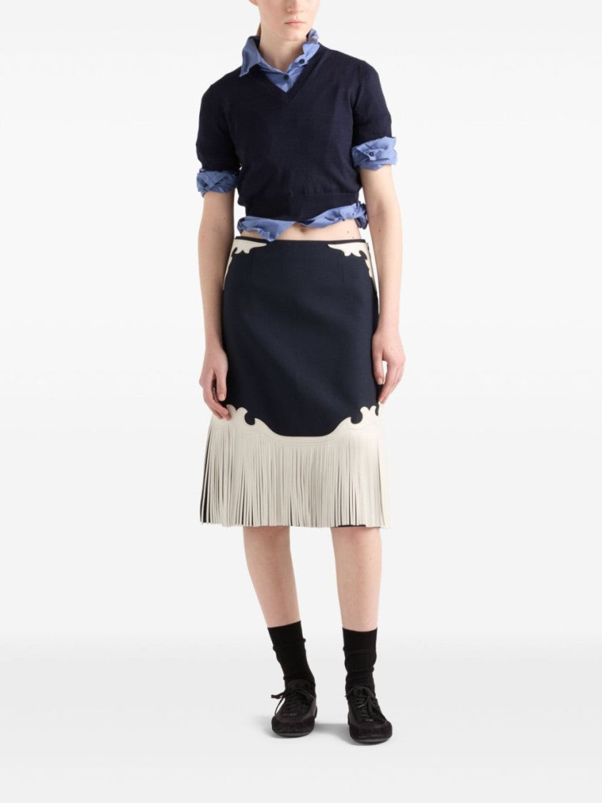 Prada Navy Blue Wool Top With V-Neck