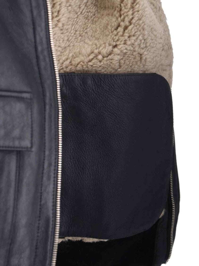 Calvin Klein Shearling-Collar Leather Jacket – Black