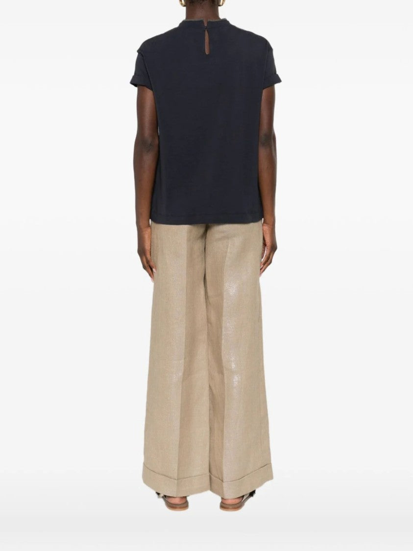 Brunello Cucinelli Blue Rows Shiny Monili Cotton T-Shirt