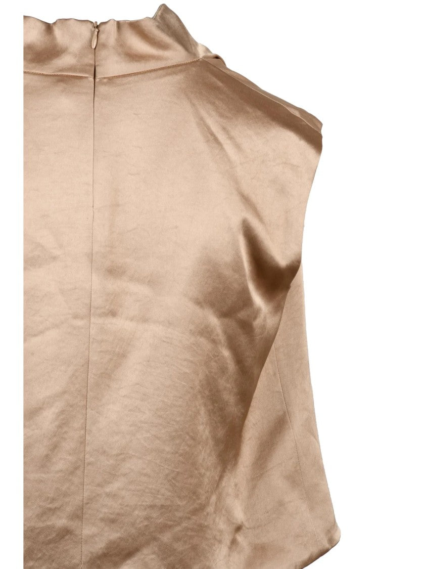 Liviana Conti Gold Draped Cowl Neckline Satin Top