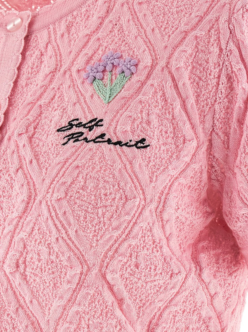 Self-Portrait 'Pink Pointelle Knit' Top
