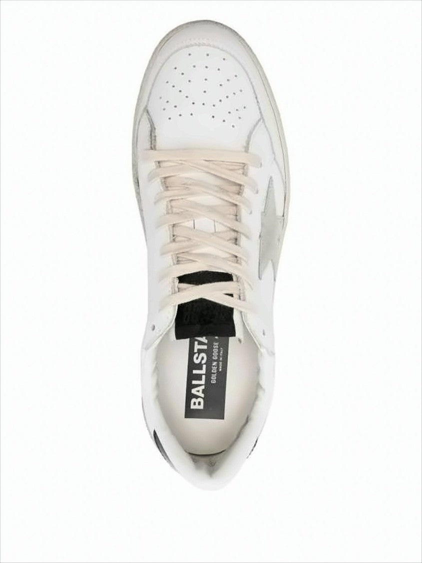 Golden Goose Distressed White Leather Low-Top Sneakers With Grey Star Accent