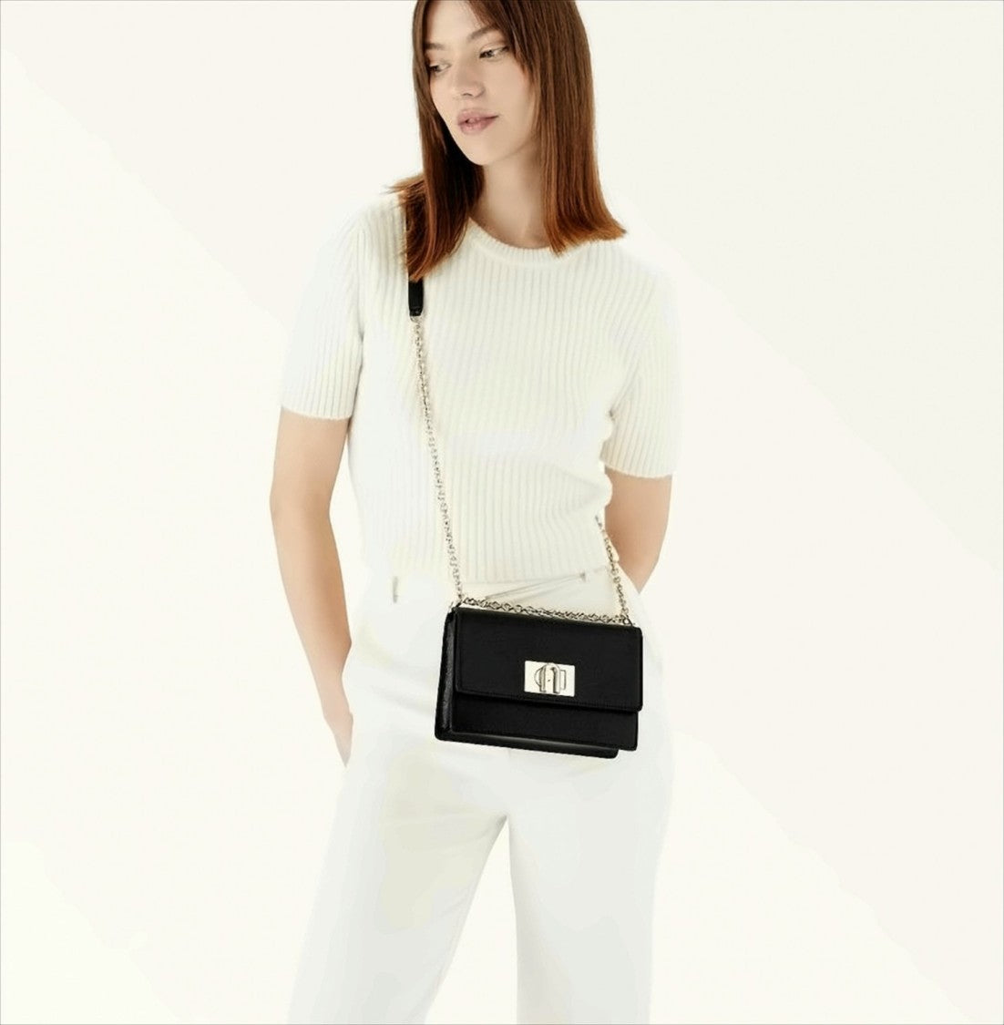 Furla Grained Leather Shoulder Bag With Twist Lock