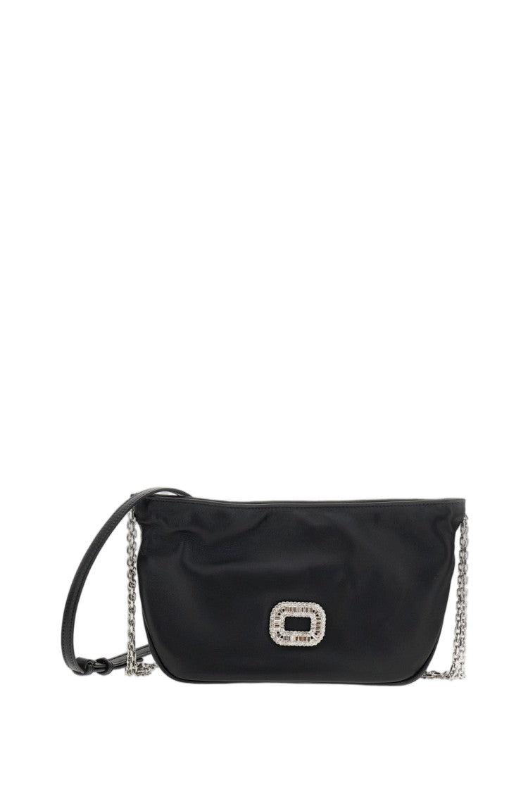 Roger Vivier Black Crystal-Embellished Buckle Chain Shoulder Bag