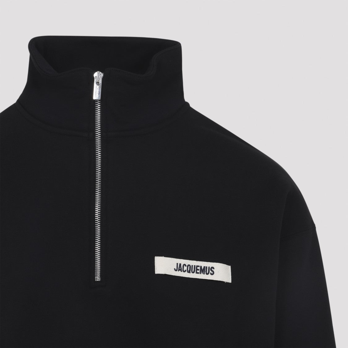Jacquemus Half-Zip High Collar Black Pullover With Ribbed Cuffs
